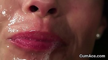 Kinky doll gets cumshot on her face eating all the cream
